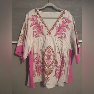 NEW Sunday Up Pink and Cream Embroidered Tunic Dress! SZ Large
